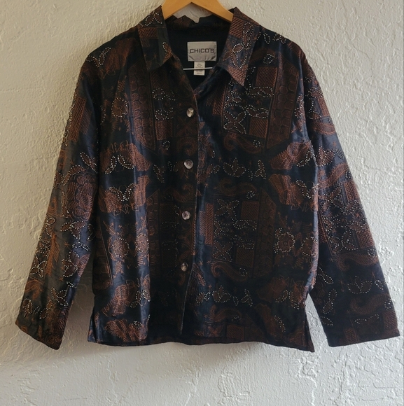 Chico's Silk Beaded Blazer Top Size 2 / 12 - Picture 1 of 6